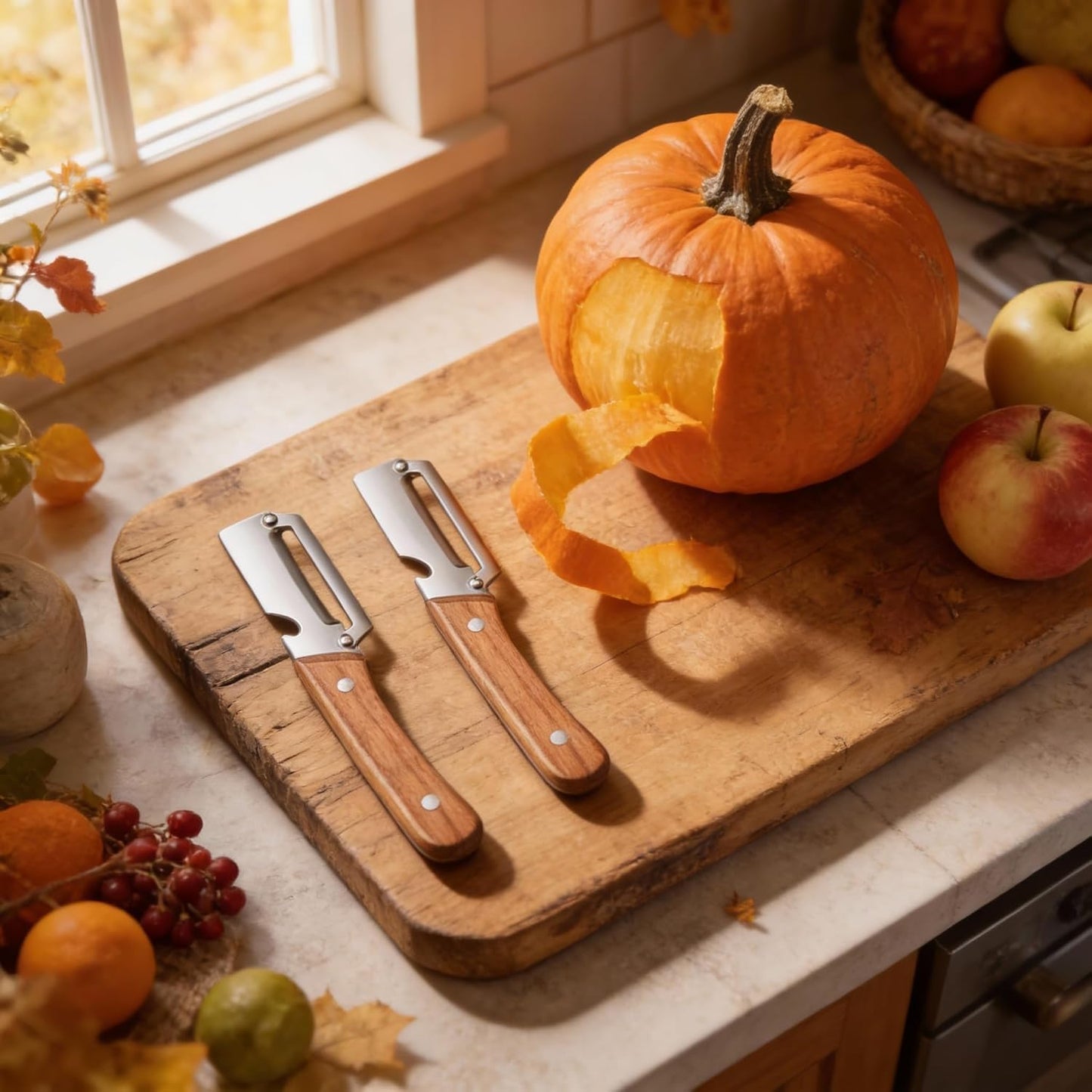 2-in-1 Multifunctional Vegetable Peeler for Kitchen Stainless Steel Fruit Peeler with Wooden Handle and Bottle Opener, Effortless Peeling for Apple, Potato, Pumpkin, Papaya(2pcs)