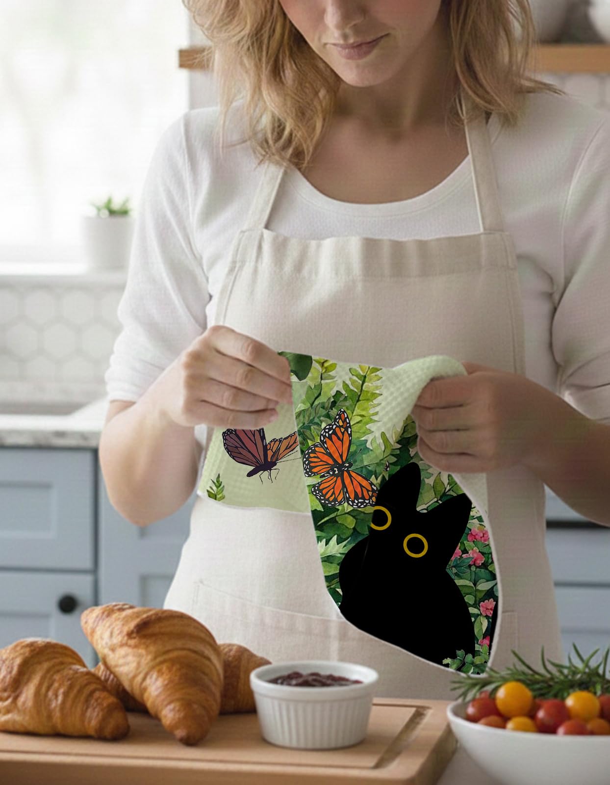 Ilexon Kitchen Towels Set of 2 - Cute Design 18×26 Inch Dish Towels Black Cats Quick Dry Hand Towels Soft & Absorbent, Home Decorative, Terry Cloth Tea Towels (Black Cat)
