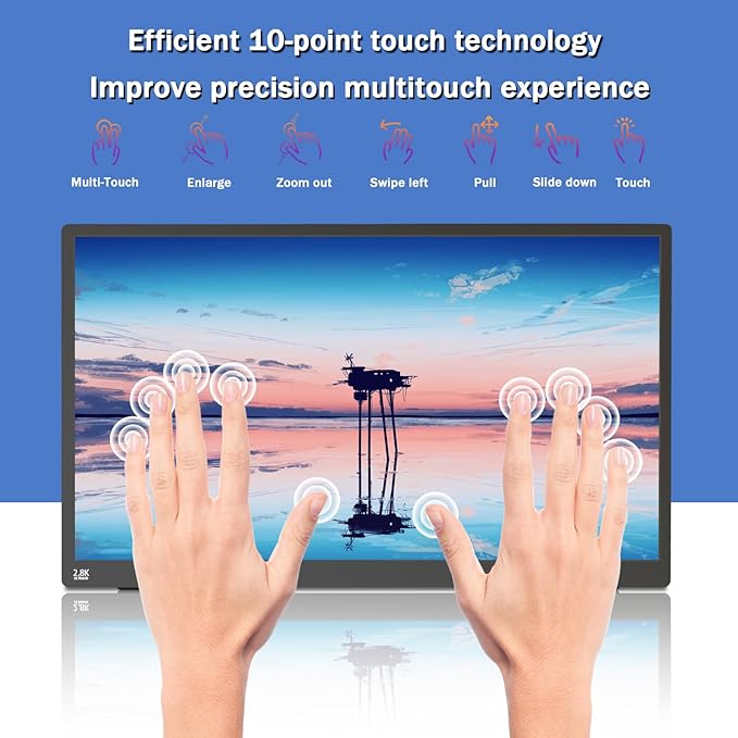 Viyivwine Portable Monitor Touchscreen 15.6" 2.8K Laptop Screen Extender 2880x1620,100Hz,100％sRGB,w/45° Adjustable Stand,mini HDMI USB-C Computer Display for Laptop PC Phone Mac