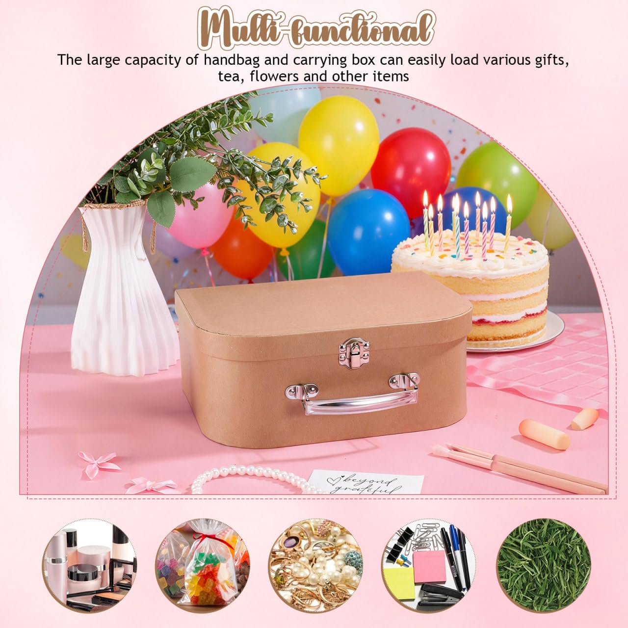 TEHAUX 10" Premium Kraft Paper Suitcase Gift Box with Metal Handle & Latch, Rustic Mini Cardboard Trunk for Bridesmaid Proposal, Keepsake Storage and DIY Wedding Party Favors (Light Brown)