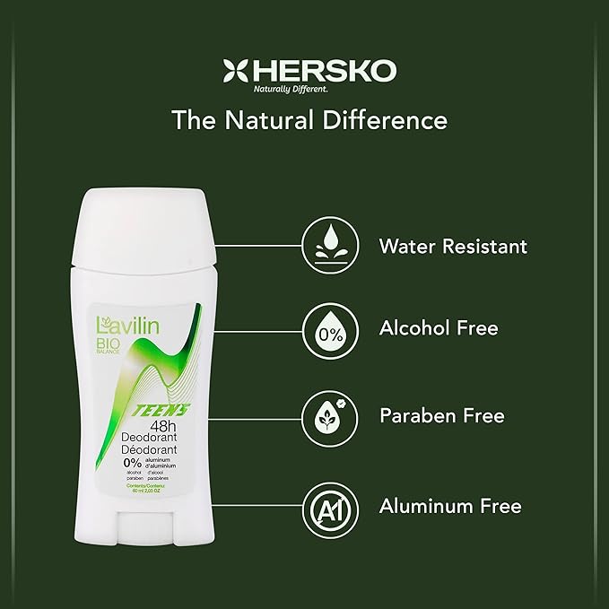 Lavilin Natural Aluminum-Free Deodorant Stick for Teens - Up to 48 Hours of Protection - Natural Formula - 60ml