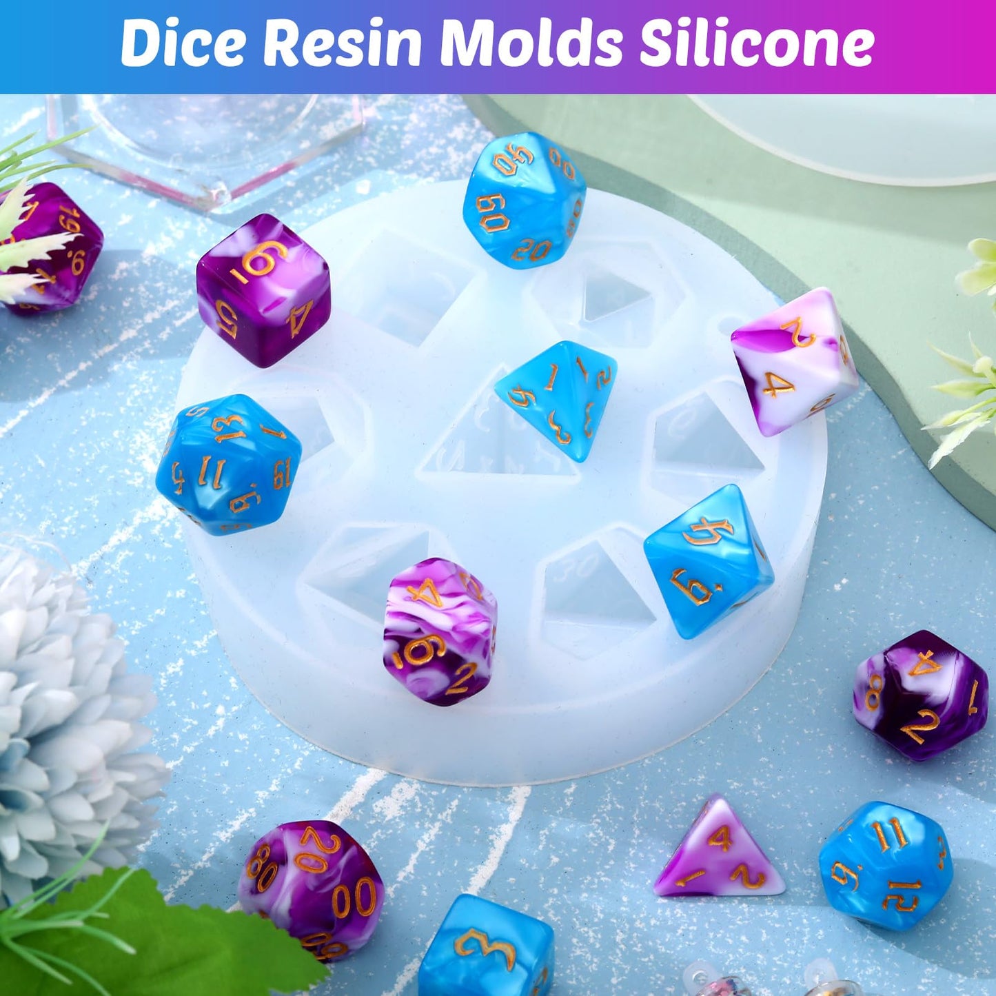 WILLBOND 8 Pcs Dice Resin Molds Silicone for Epoxy Resin Casting with 7 Standard Stereoscopic Cavities, Food Grade Silicone Molds for DIY Dices Making, Table Board Game