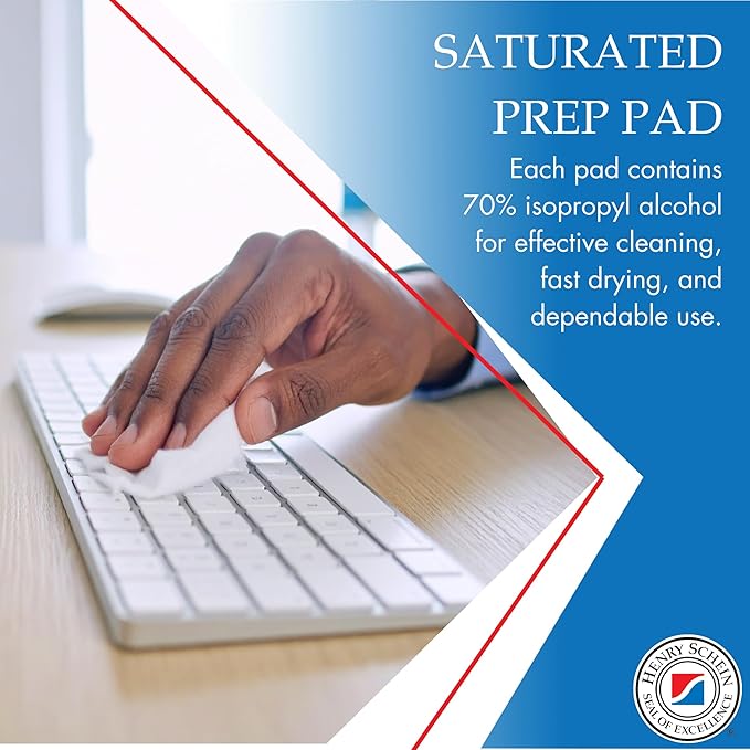 Henry Schein Large Alcohol Prep Pads (4 Boxes, 800 Total) – 70% Isopropyl Alcohol Wipes, Individually Wrapped – 2-Ply, Textured – Skin Prep Alcohol Swabs – Sterile Pads