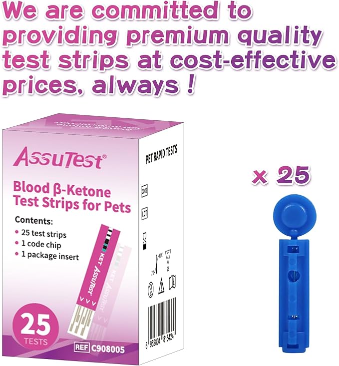 AssuTest® Blood Ketone Test Strips for Pets β-Ketone Farm Testing - Accurate, Easy-to-use Ketosis Detection Tool for Cows Cats and Dogs, Home Veterinary Supplies - 50 Pcs Set