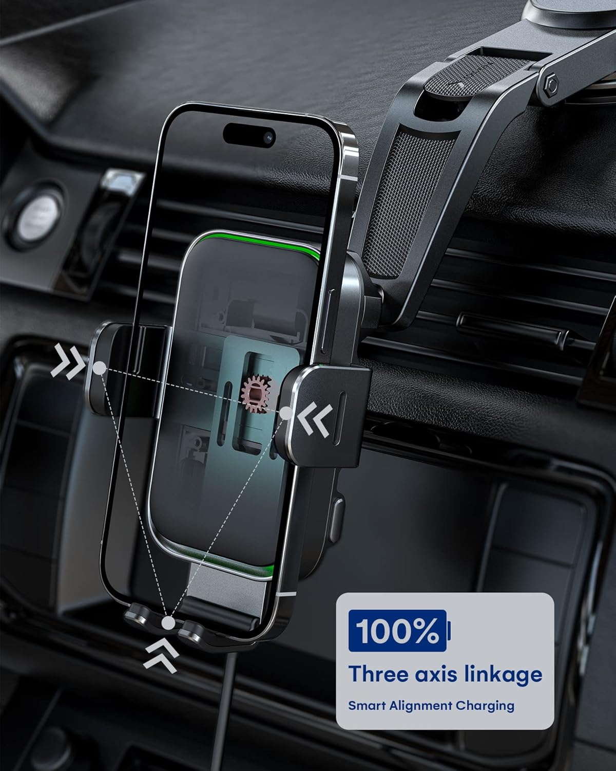 Wireless Car Charger, ZEEHOO DUOXX Dual Coils 15W Fast Charging Auto-Clamping Car Mount, Dashboard, Vent Charging Phone Holder Smart Sensor Cradle for iPhone 15 14 13 12, S23 Ultra, Z Flip4 3, etc