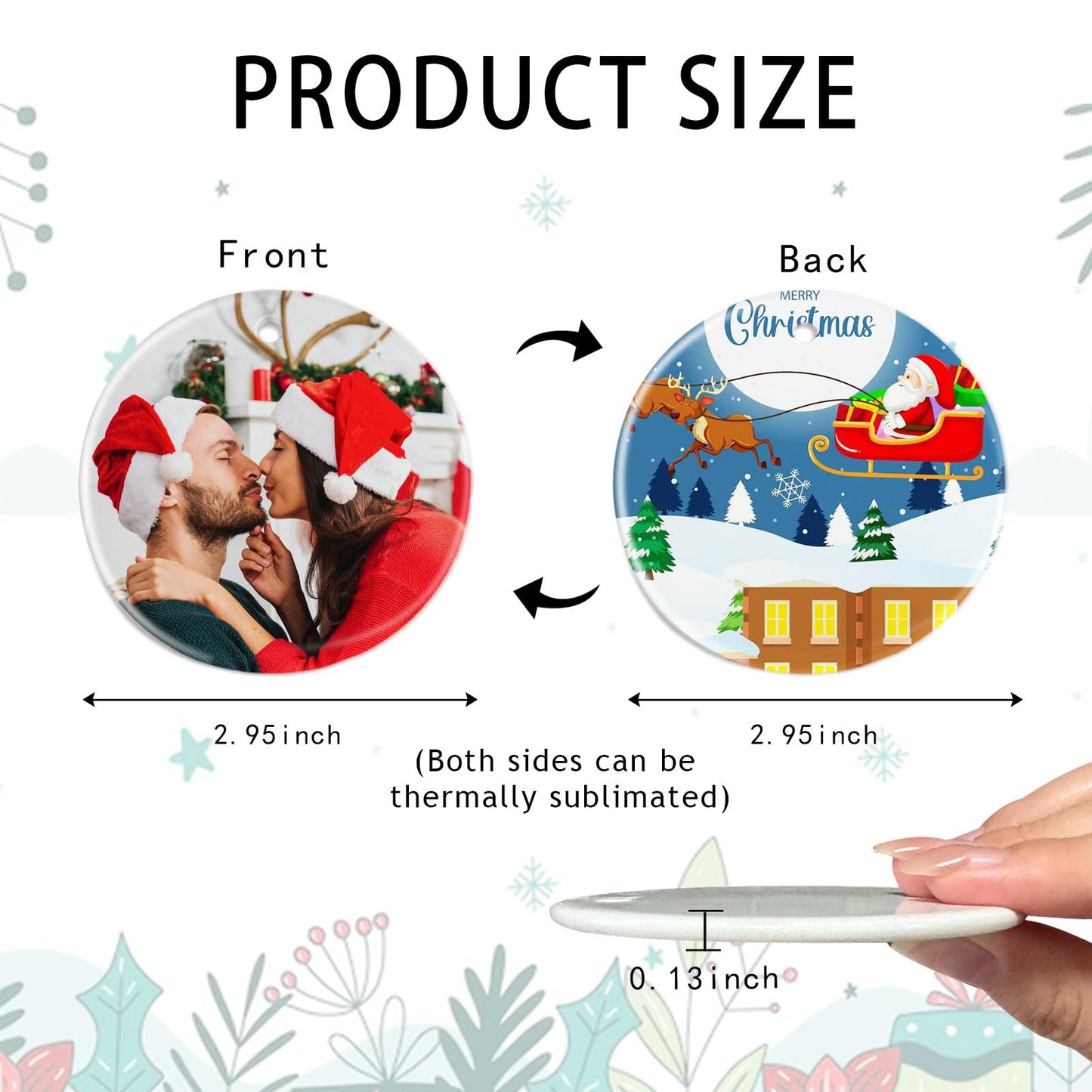 Sublimation Ceramic Ornaments Blanks with Gold String White Round Ornament Decorations Xmas Tree Gift for Heat Press Printing Crafts 12Pcs