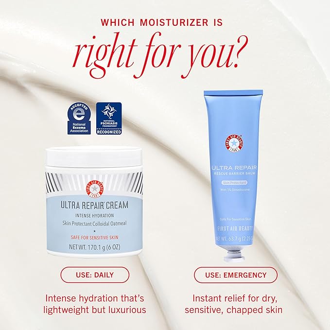 First Aid Beauty - Ultra Repair Cream, Intense Hydration Whipped Colloidal Oatmeal, Clinically Proven to Strengthen Skin Barrier in 7 Days & Helps Relieve Eczema, Luxury Face & Body Moisturizer, 12 oz