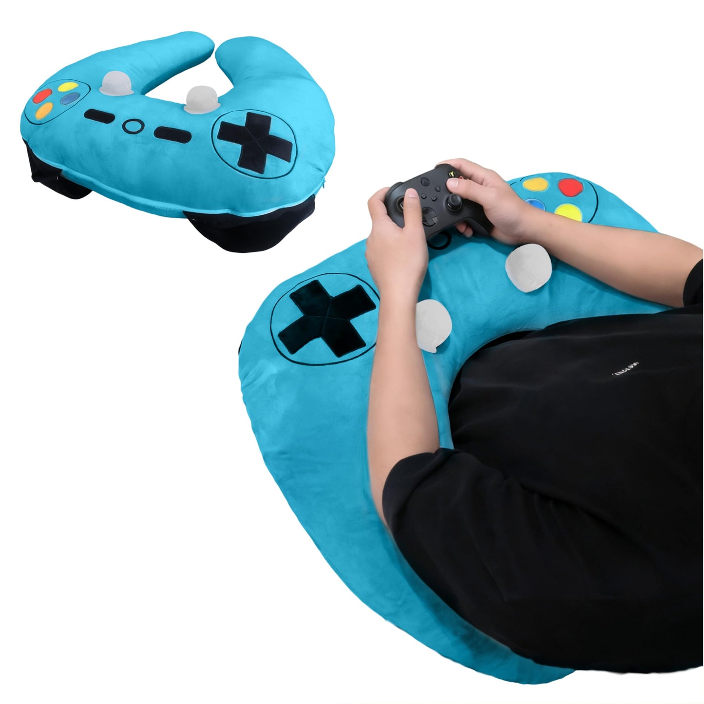 Moginno Gaming Pillow, Lap Desk Reading Pillow for Adults Teens, Arm Support Pillow for Sitting in Bed Sofa, Playing Steam Deck/Switch/Xbox/PS5, Gamer Gifts for Men Teenage Boy, Blue