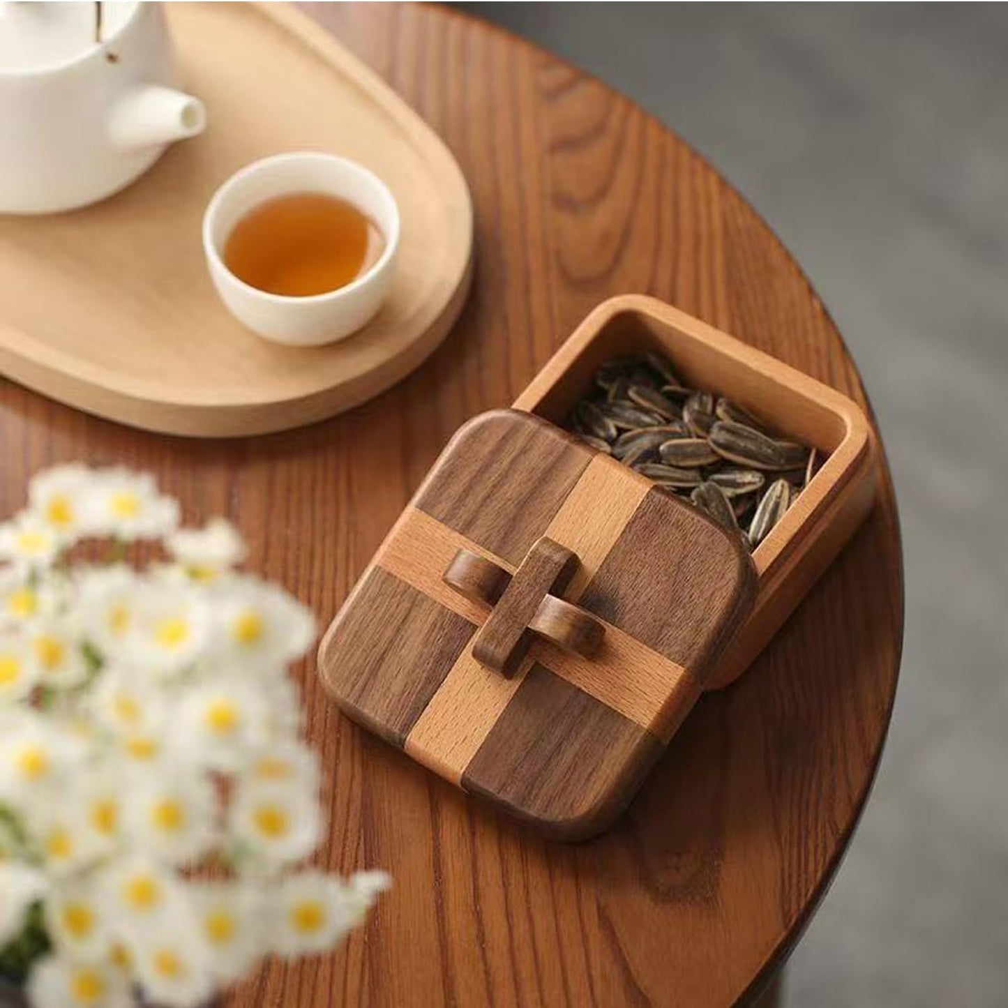 YANQINQIN Wooden Jewelry Box-Keepsake Organizer for Rings, Necklaces,Keys,Treasures for Weddings,Engagements,Anniversaries for Women Men (B)