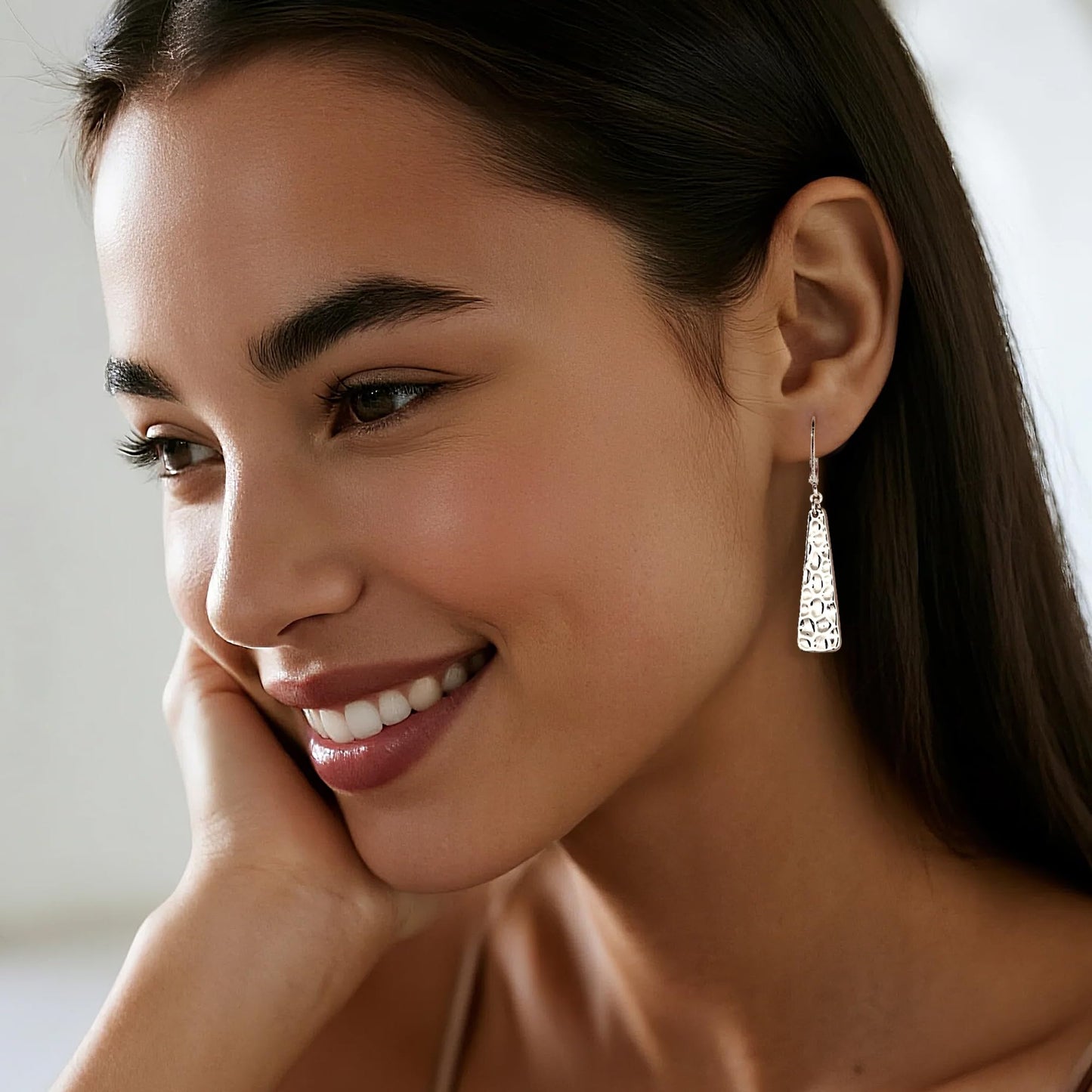Sterling Silver Leverback Earrings, ALEXCRAFT Long Bar Hammered Dangle Earrings for Women Trendy Hypoallergenic 925 Sterling Silver Lightweight Statement Boho Dangling Drop Leverback Teardrop Earring