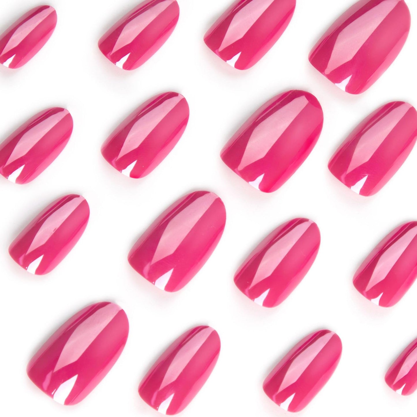 Hot Pink Press on Nails Medium Almond Fake Nails Chrome Nails Press ons with Design Reusable Artificial Nail Full Cover Glue on Nail Stick on Nails for Women Manicure 24Pcs