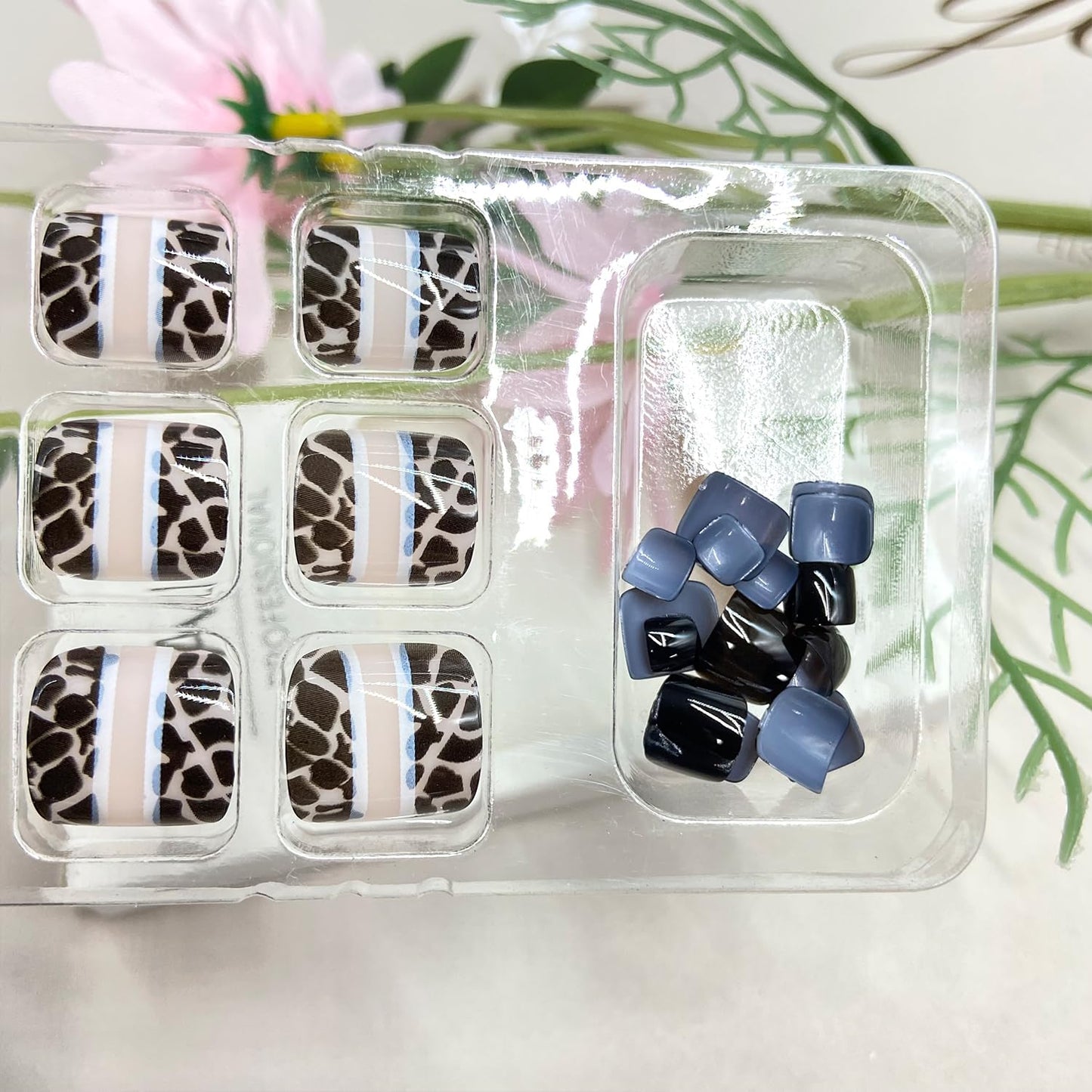 Leopard Print Press on Toenails Summer False Toenails Black Solid Color Toe Nails Reusable Full Cover Toe Nails for Women