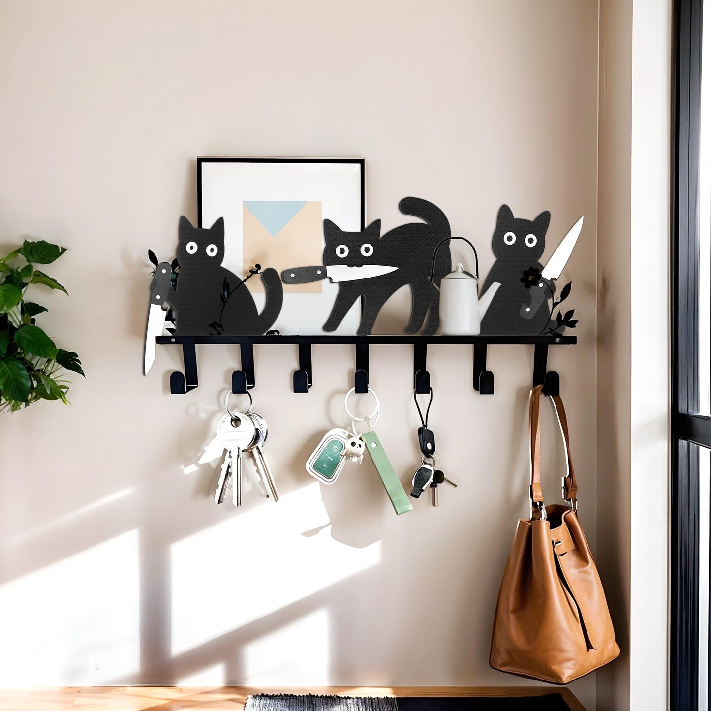 Dripykiaa Funny Black Cat Wall Decor, 3PCS Wooden Black Cat Decorations, Unique for Cats Lovers, Holiday Home Décor, Gifts for Women, Stocking Stuffers