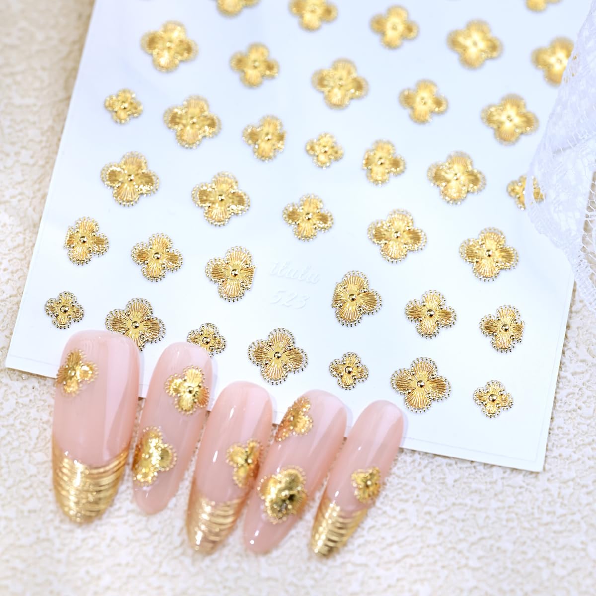 Four-Leaf Clover Nail Art Stickers Gold Shamrock Nail Stickers, St. Patrick's Day Nail Decals 5D Embossed Saint Patrick Self-Adhesive Nail Decorations for Women 1 Sheet