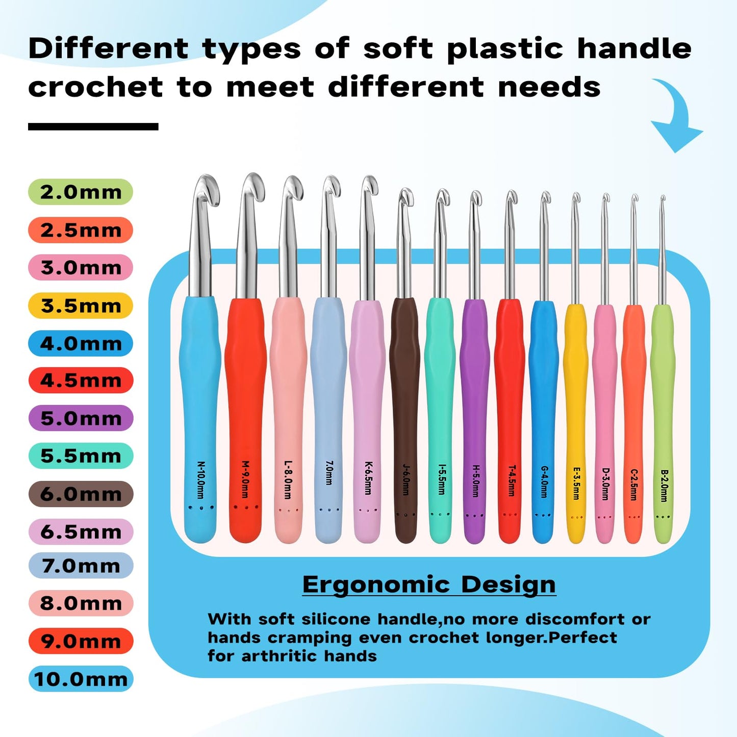 Mayboos 14 Sizes Crochet Hook Set, Large Crochet Hooks Yarn Needle Kits Knitting Needles with Ergonomic Handles for Beginners