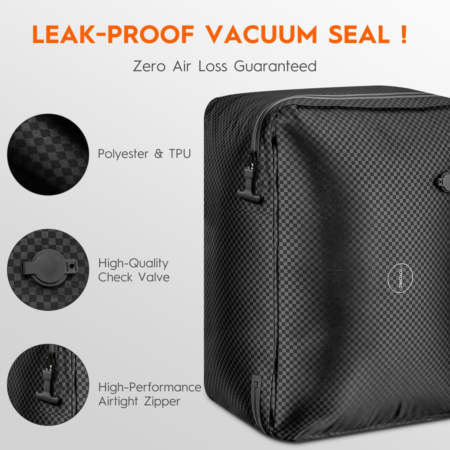 YOYOVAC Vacuum Compression Bags with Wireless Pump – Space Saver Compression Bags for Luggage, No Checked Baggage, Triple Your Luggage Space, IP68, Reusable, Fits 20/24/28 Inch Suitcase (No Tracker)