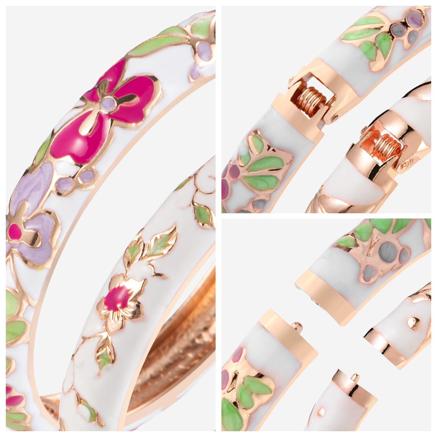 UJOY Cloisonne Bracelet Butterfly Hinge Indian Cuff Bangle Enameled Jewelry Bracelets for Women Gift Box 55A82-55A100 White