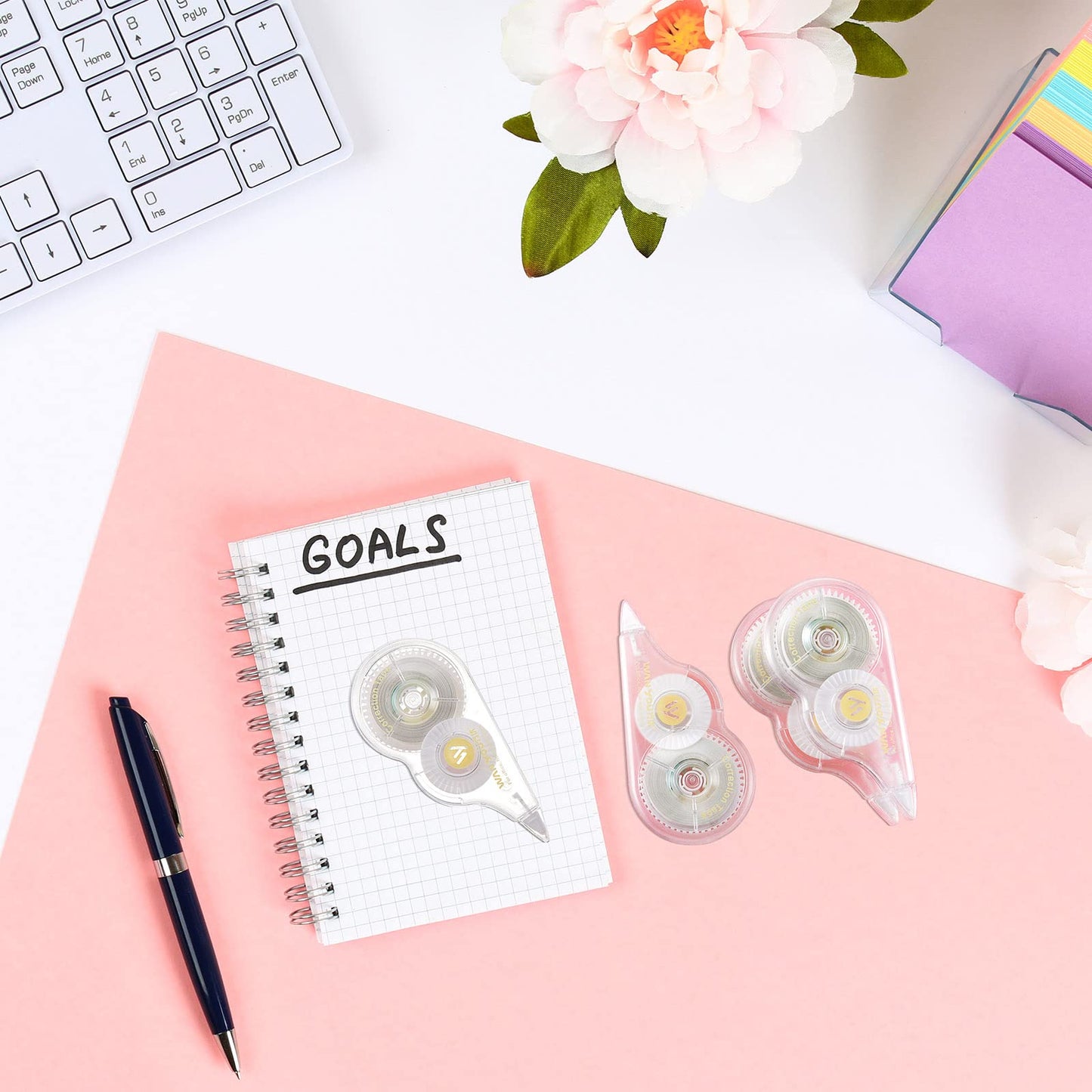 Lewtemi 60 Pcs White Correction Tape Bulk, 39.4 ft Wrong out Tear Resistant Tape Easy to Use Applicator for Office School Teachers Note Taking Journal Scrapbooking Home Supplies