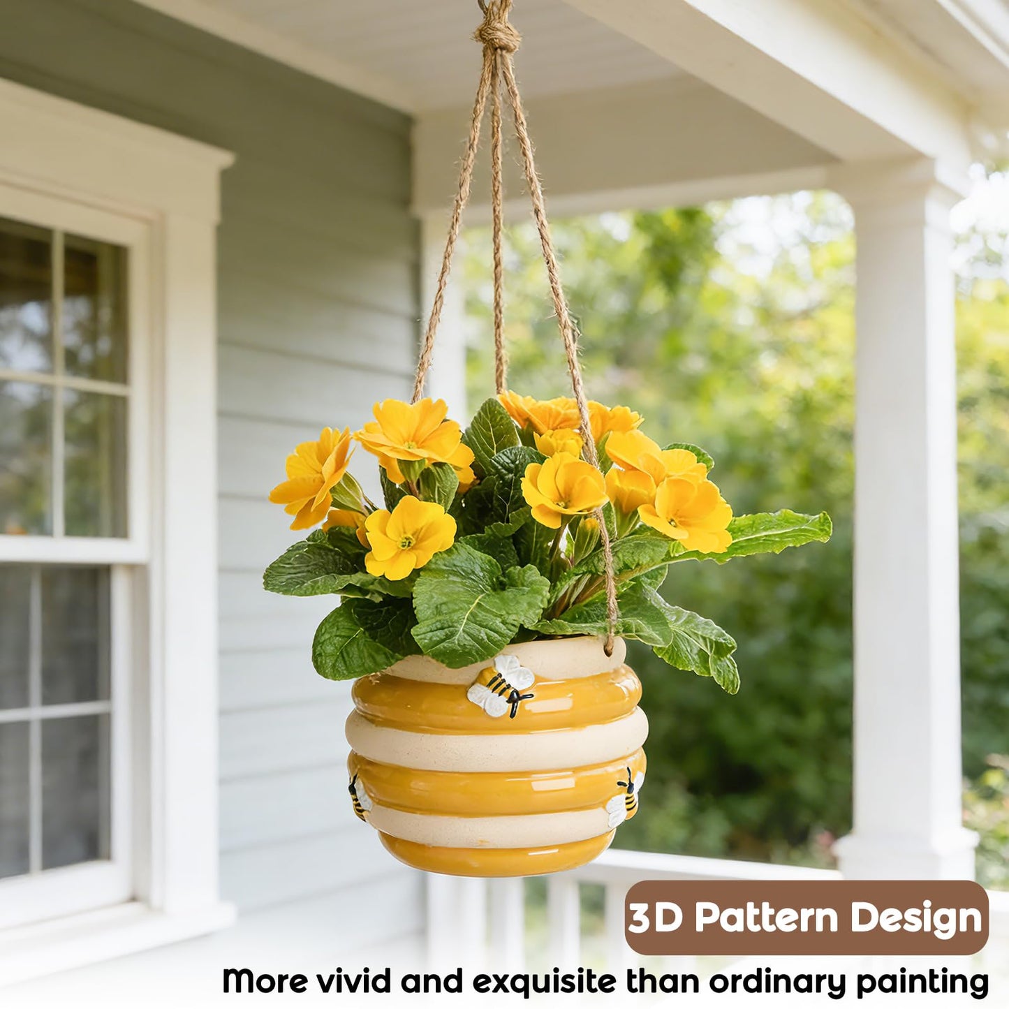 Chonsun Hanging Ceramic Planter 5 Inch Cute Bee Plant Pots Indoor Outdoor Yellow Planter Flower Pot Succulent Plant Pot Ceramic Mid-Century
