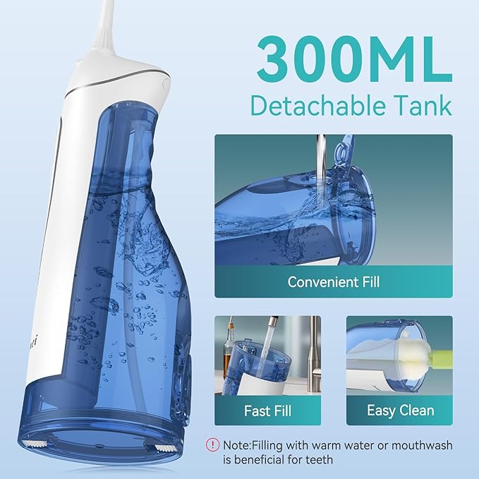 Water Dental Flossers for Teeth，300ML Cordless Portable Electric Water Flosser, 4 Modes Oral Irrigator, Waterproof Rechargeable Water Floss for Deep Cleaning,Plaque Remover,Braces Home Travel Use