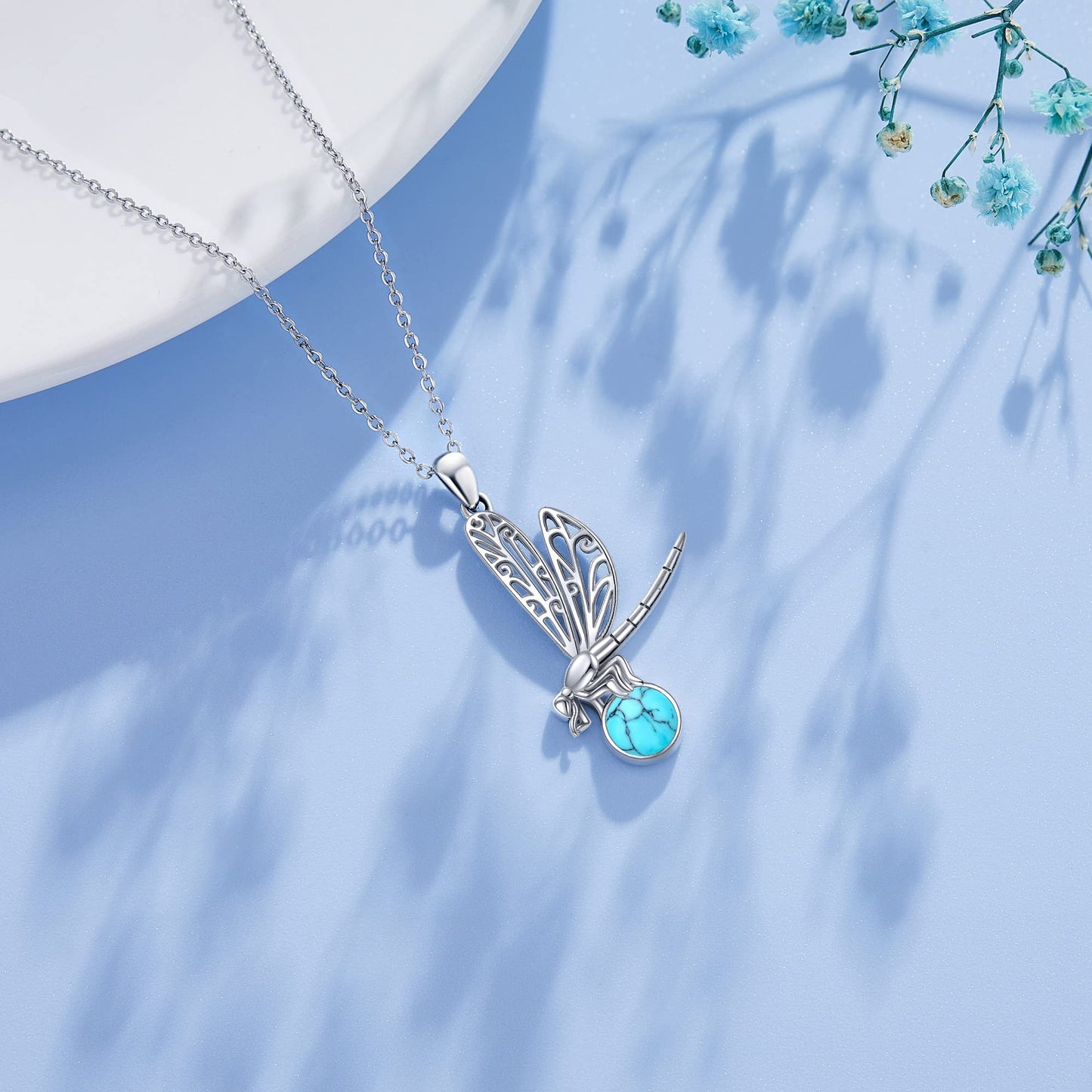 YAFEINI Sterling Silver Turquoise Dragonfly Pendant Necklace Christmas Mother's Day Jewelry for Women Mom