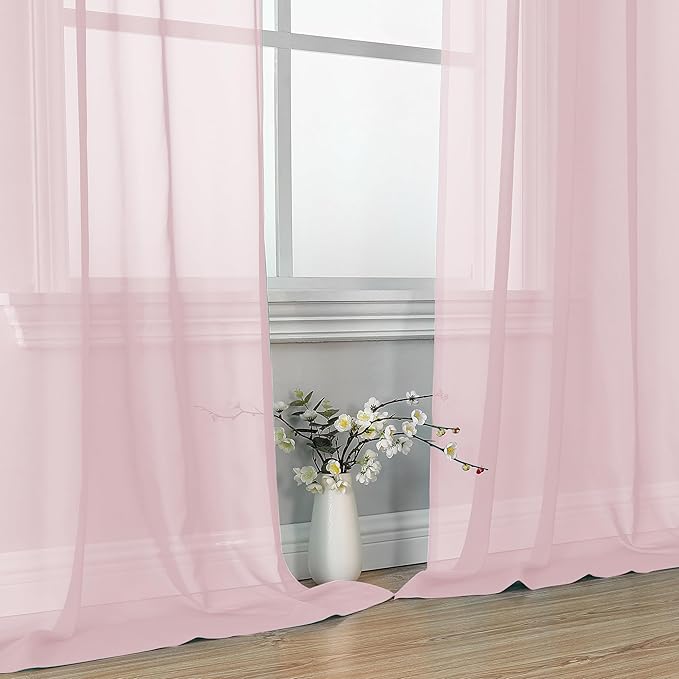 OVZME Blush Pink Sheer Curtains 84 Inches Long 2 Panels - Soft Light Filtering Window Sheer Panels for Living Room/Bedroom, Top Dual Rod Pocket, 1 Pair, Each 42Wx84L Inches