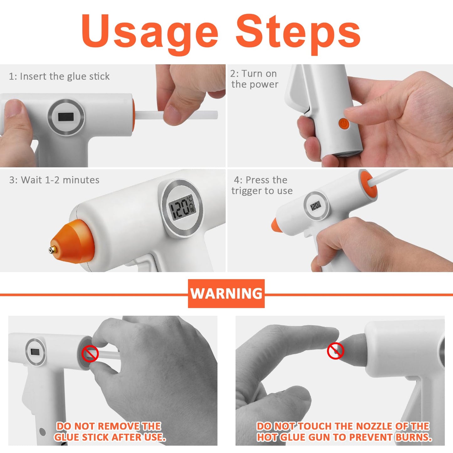 Tendak Cordless Hot Glue Gun with 20 Glue Sticks, Fast Preheating & Rechargeable Hot Melt with LED Display and Battery Indicator Light, Mini Glue Gun for School Crafts DIY Arts and Quick Home Repairs