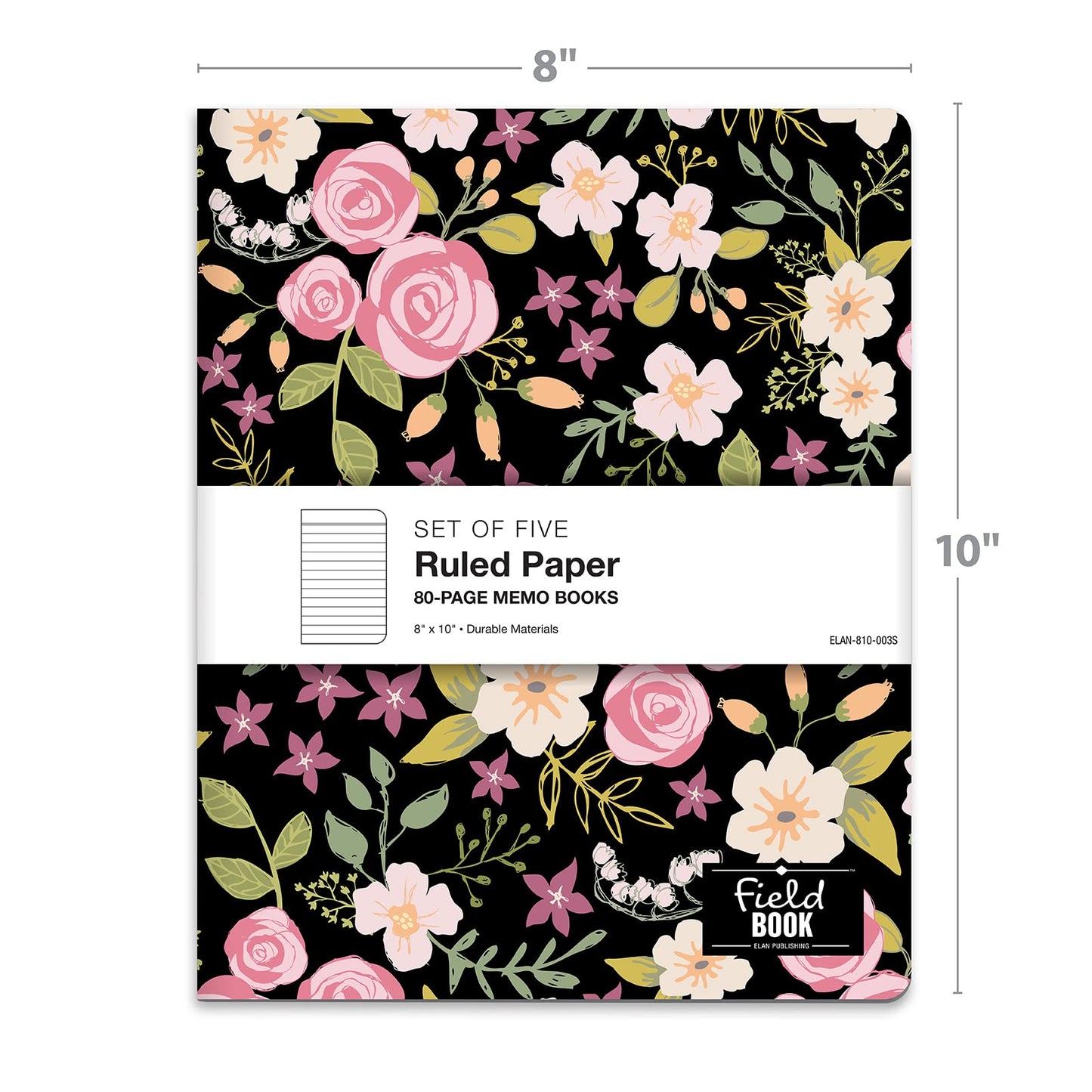 Elan Publishing Company Field Notebook/Journal - 8"x10" - Floral Coveres - Lined - Pack of 5