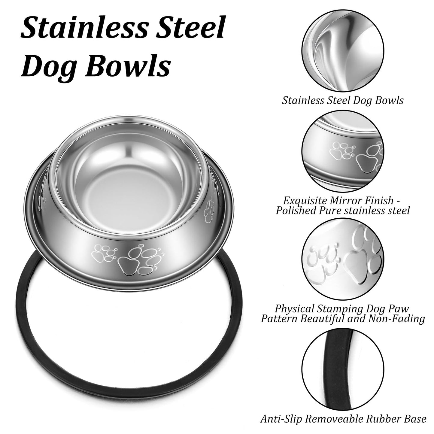10 Pcs Stainless Steel Dog Bowls, Silver Non-Slip Pet Feeding Bowls with Rubber Base, 7 oz Capacity for Small Medium Dogs, Cats, Kittens, Rabbits