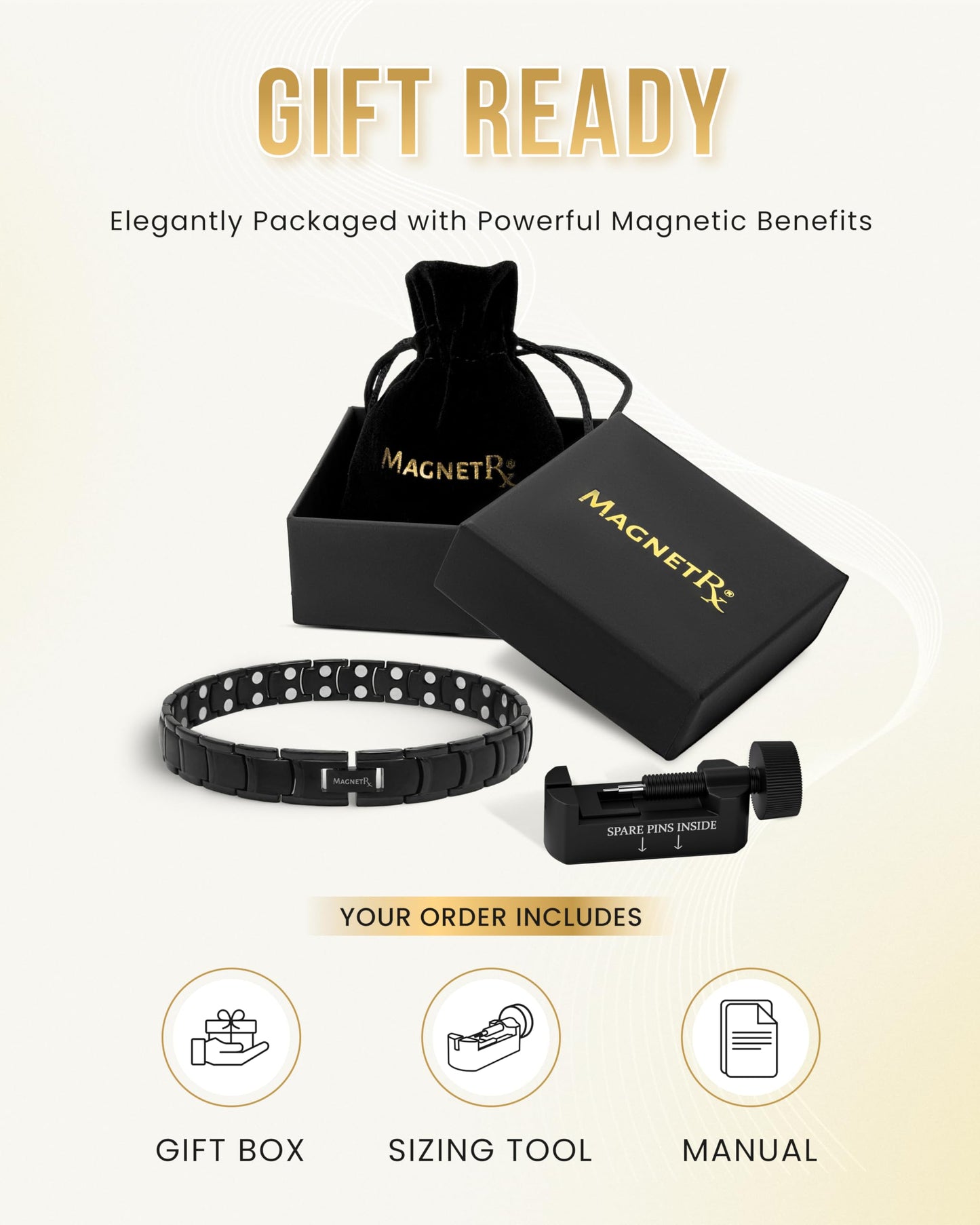 MagnetRX Ultra Strength Magnetic Anklet – Effective Magnetic Ankle Bracelets for Men – Titanium Mens Ankle Bracelet with 48 Magnets (Black)