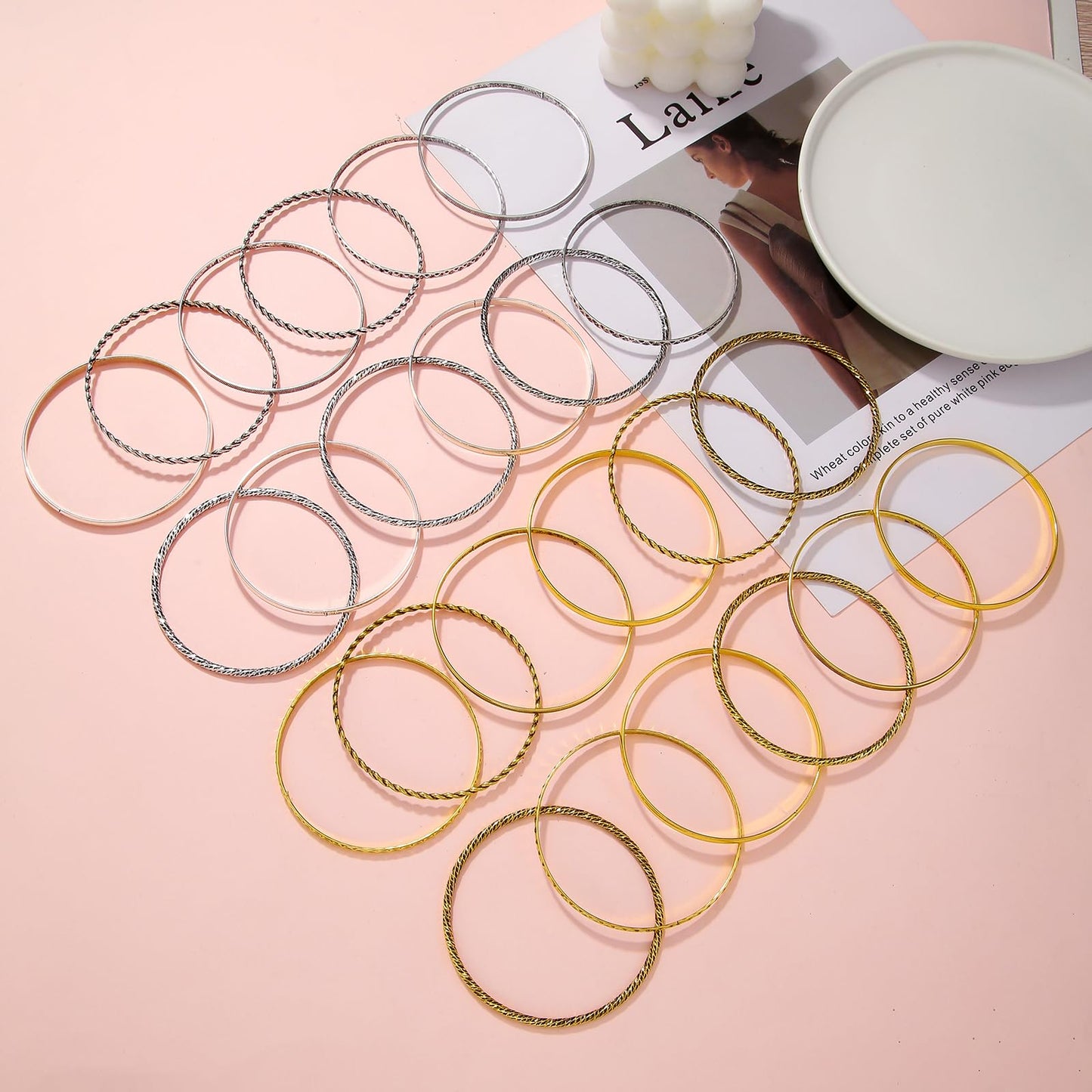 RINTOLER 12Pcs Retro Silver Bangle Bracelets Set for Women - Multi Layer Stackable Textured Bracelets Indian Bangles Boho Jewelry Set (D-12PC-Retro Silver)