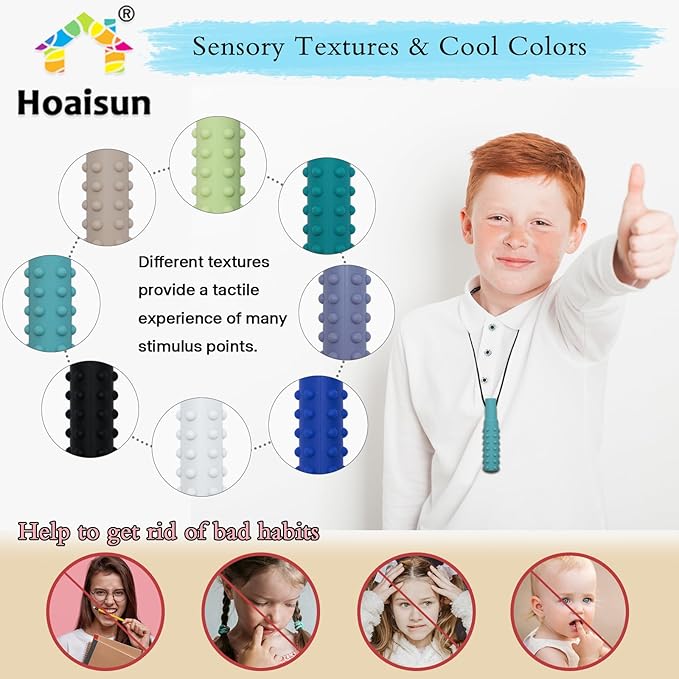 Chew Necklaces for Sensory Kids Boys, 8 Pack Chewy Necklace Sensory Toys for Kids with Autism, ADHD, SPD, Biting, Silicone Autism Sensory Products Chew Toys for Adults Reduce Chewing Biting Fidgeting