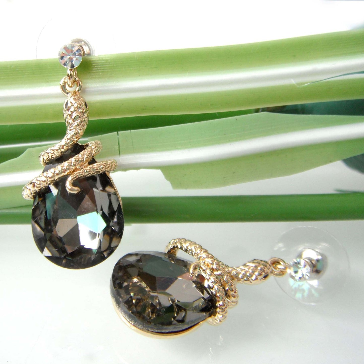 Navachi 18k Gold Plated Crystal Gray Zircon Snake Drop Dangle Earrings