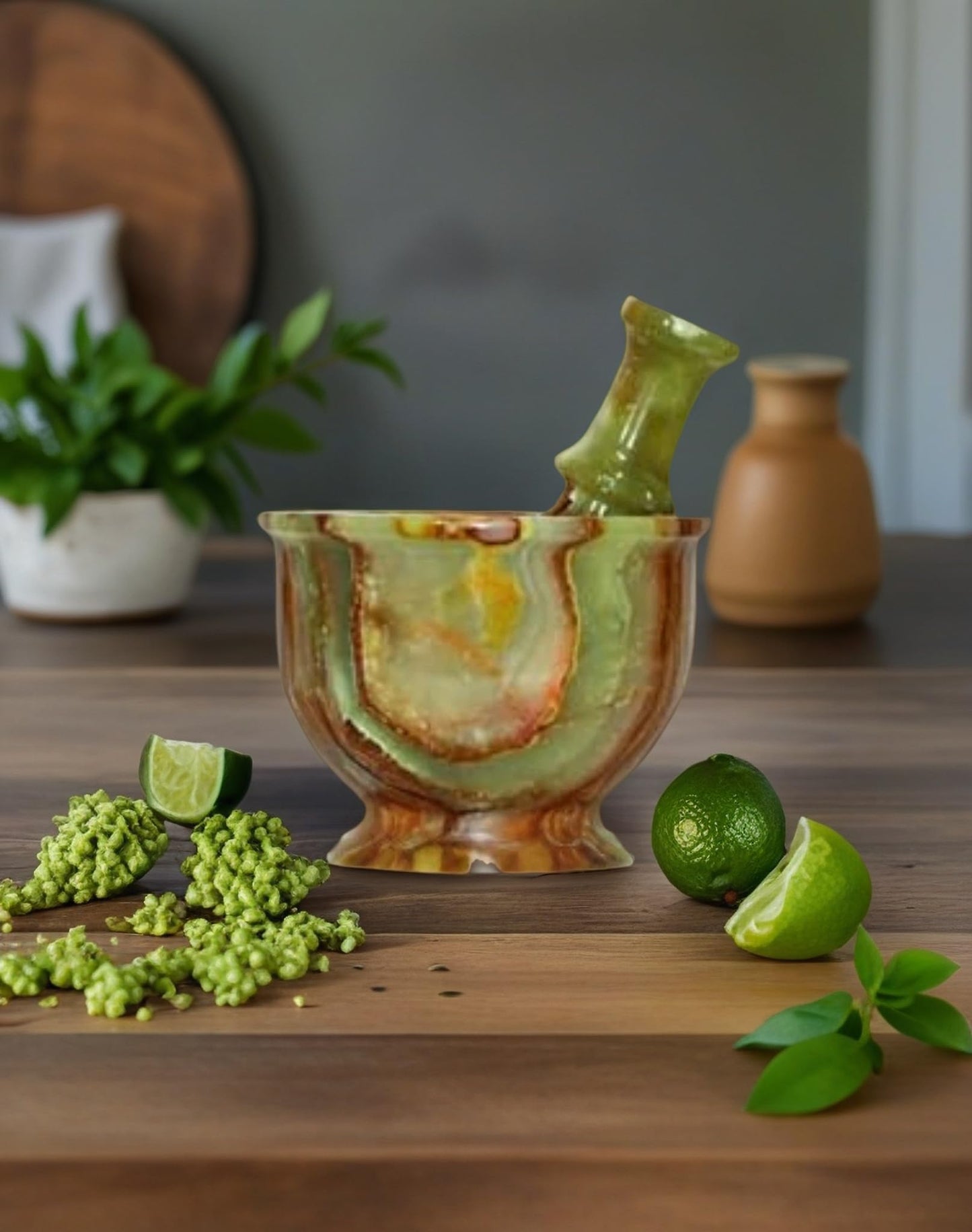 TheWolfard Mortar and Pestle Set – Large Stone Grinder with Polished Bowl & Non-Slip Base | Elegant Onyx Marble Kitchen Tool for Spices, Herbs & Guacamole