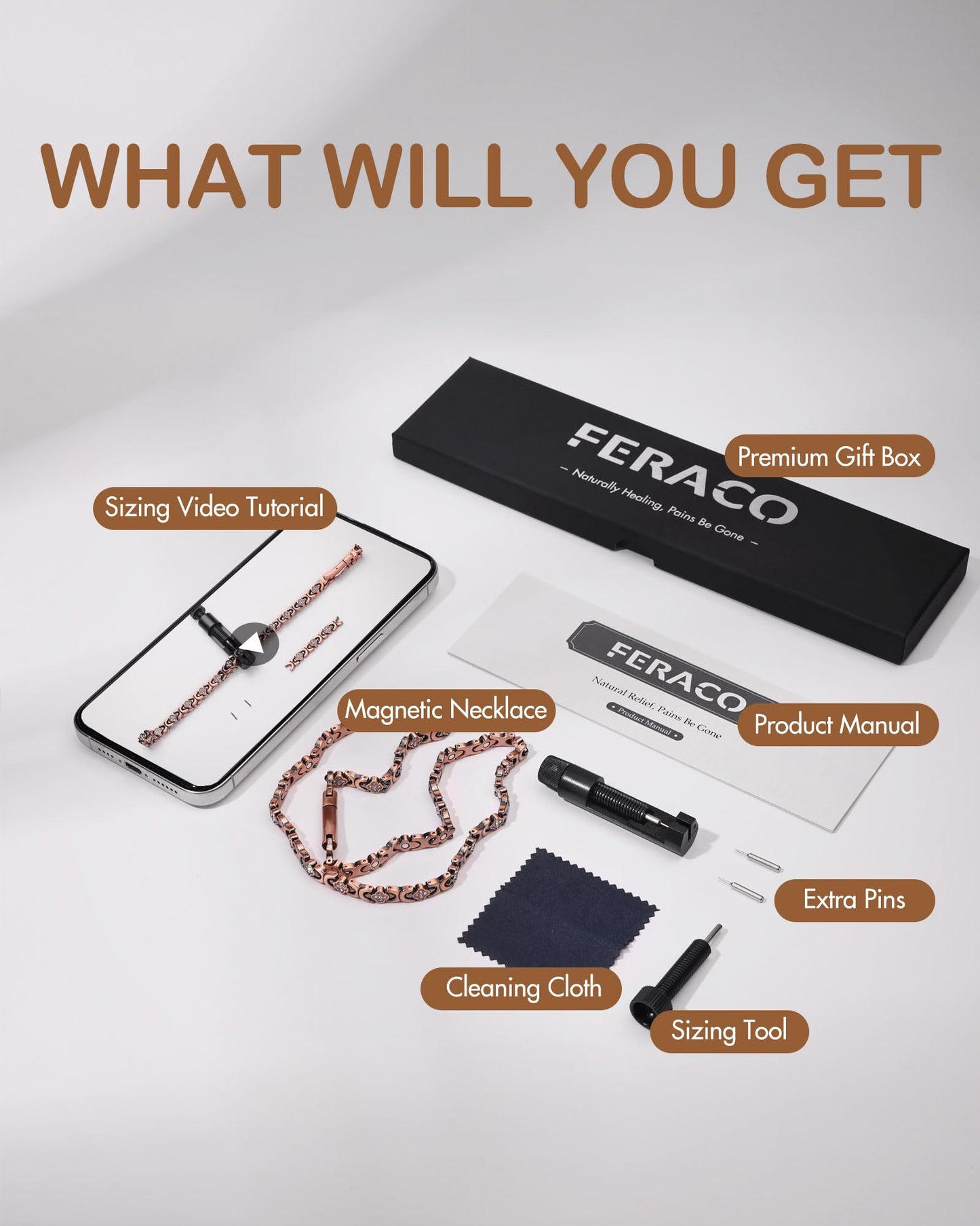 Feraco Copper Necklace for Women, 99.99% Pure Copper Magnetic Chains with 3500 Gauss Ultra Strength Neodymium Magnets & Sparkling Cubic Zirconia, Adjustable CloverJewelry Gift