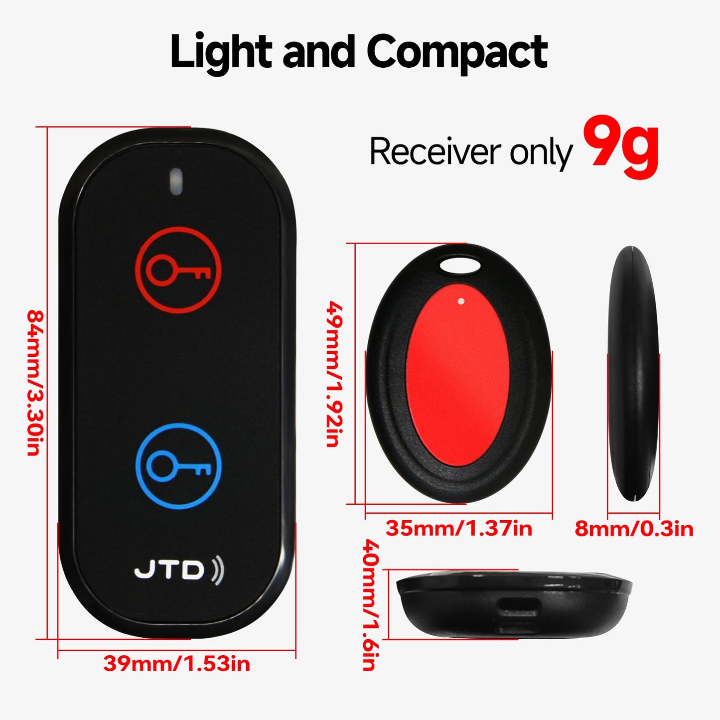 JTD Key Finder Locator with Sound, Remote Finder - 2 Receivers, 1 Car Tracker Keychain,85dB Loud, 131ft Range Tracker for Keys, Wallet, Pet,TV Remote Control - No App Needed Item Finder for Home