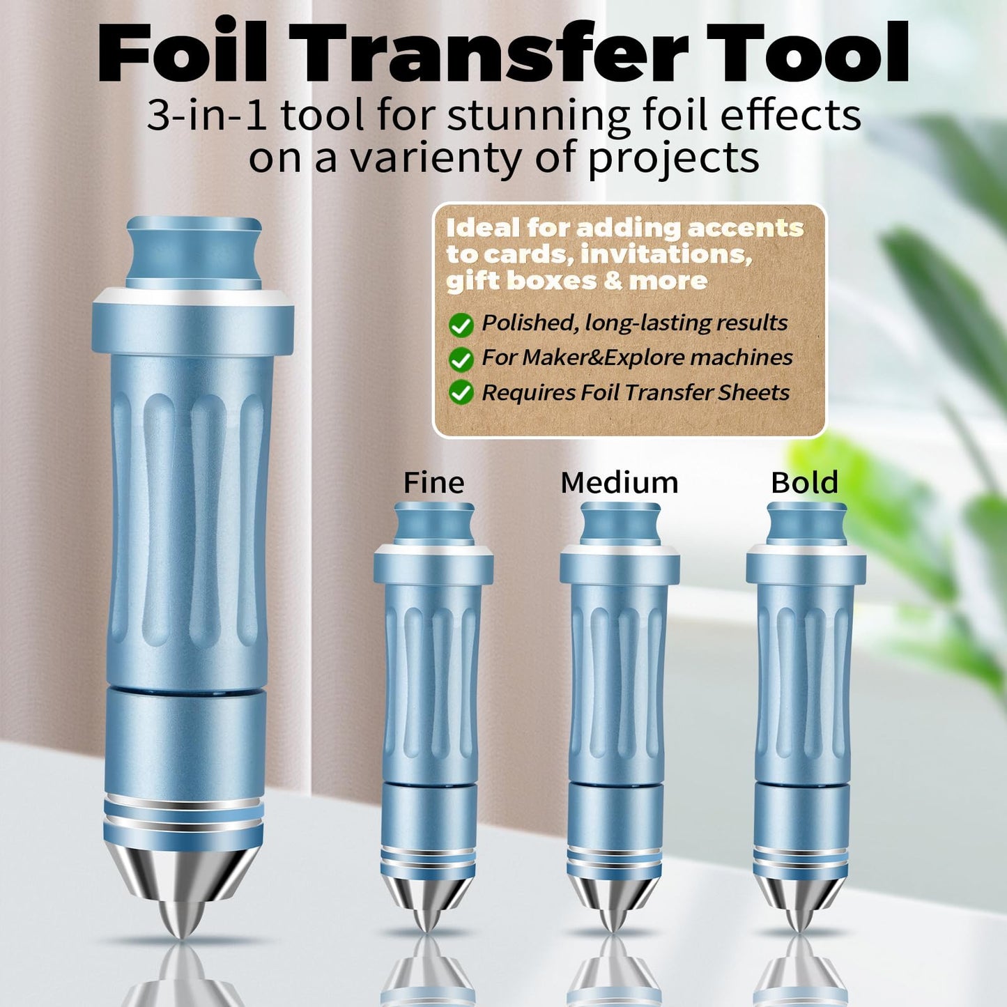 Replacement Foil Transfer Kit for Explore Air 2/Explore Air 3, 3 in 1 Foil Transfer Tool for Maker/Maker 3, Including Fine, Medium and Bold Blades and Housing