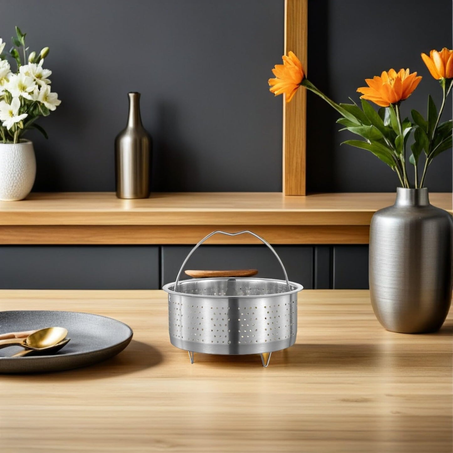 Luxshiny Multi-Use Vegetable Steamer Basket 6.88 Inch Stainless Steel Food Steaming Basket for Dumplings Seafood Eggs Corn and More