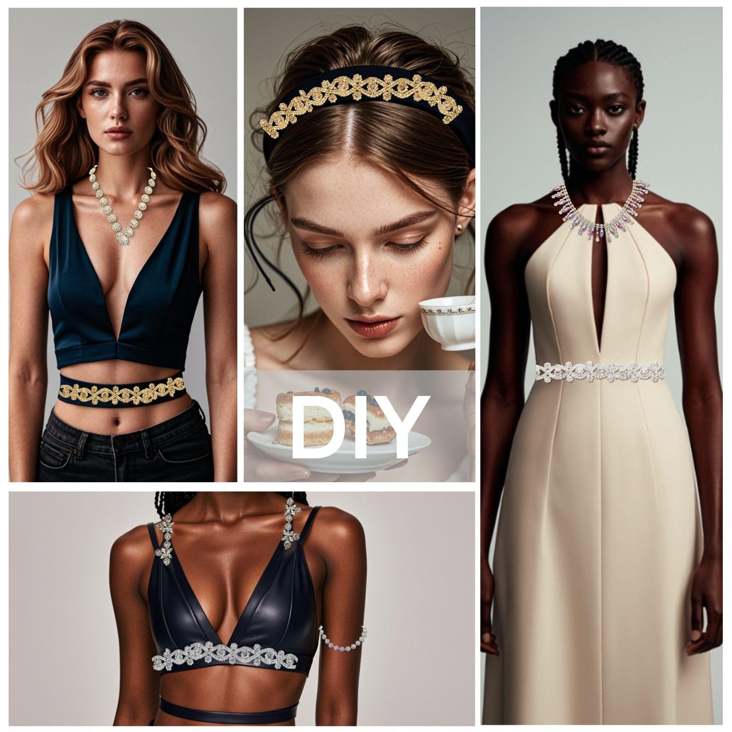 PEARLY JUN 1 Yard Rhinestone Trim Chain Gold Applique Stringing Ribbon DIY Jewelry Wedding Party Bracelets Craft Bridal Bouquets Embellishment Accessories