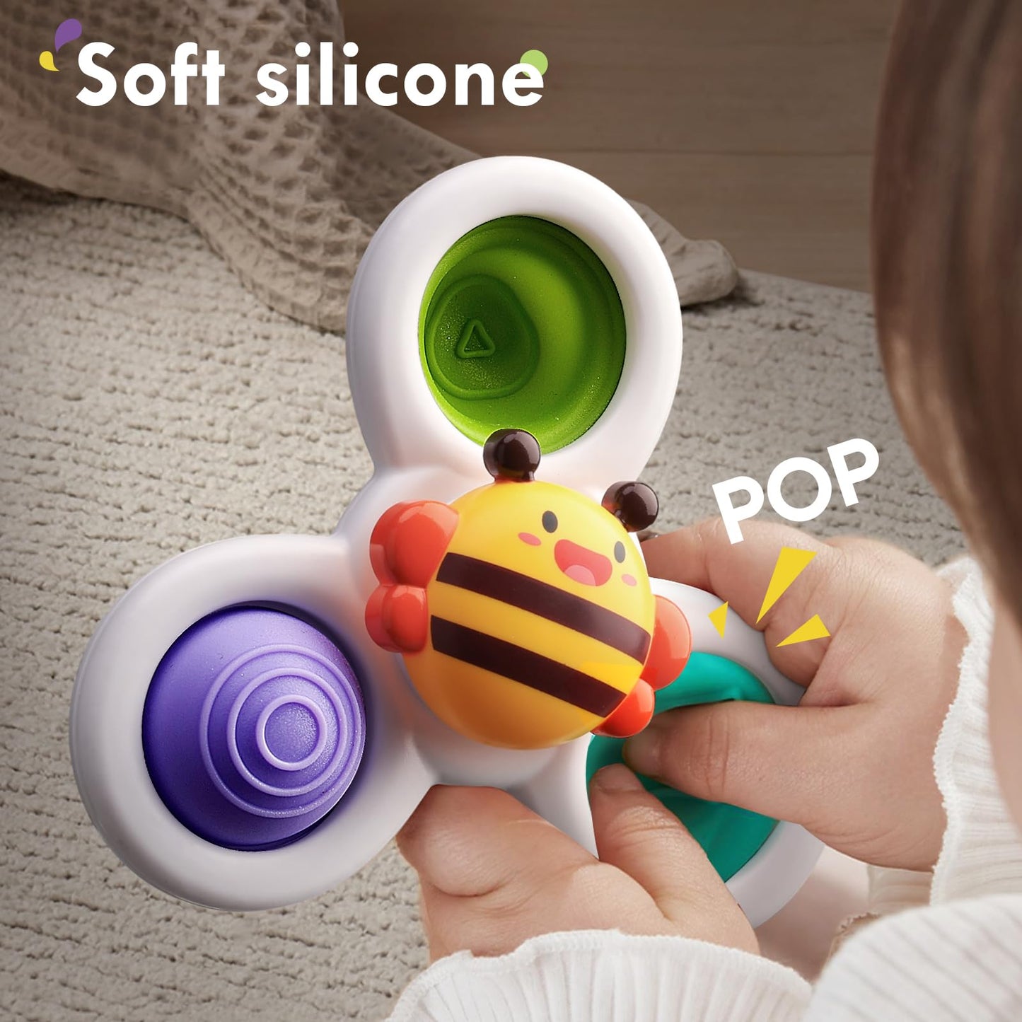 ALASOU 6 PCS Suction Cup Rotating Toys(3 POP+3 Space) for Infant and Toddlers