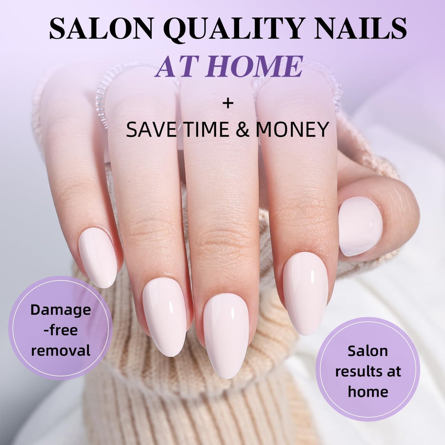 White Press On Nails, Short Almond Press On Nails, Milky White Reusable Fake Nails with Glue for Women, 32pcs in 16 Sizes | Salon Quality