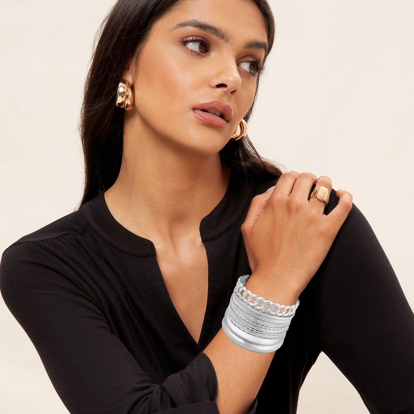 FUNOJOY Bangle Bracelets for Women,14K Gold Plated Boho Indian Multi Stackable Bangles For Women Jewelry Gifts