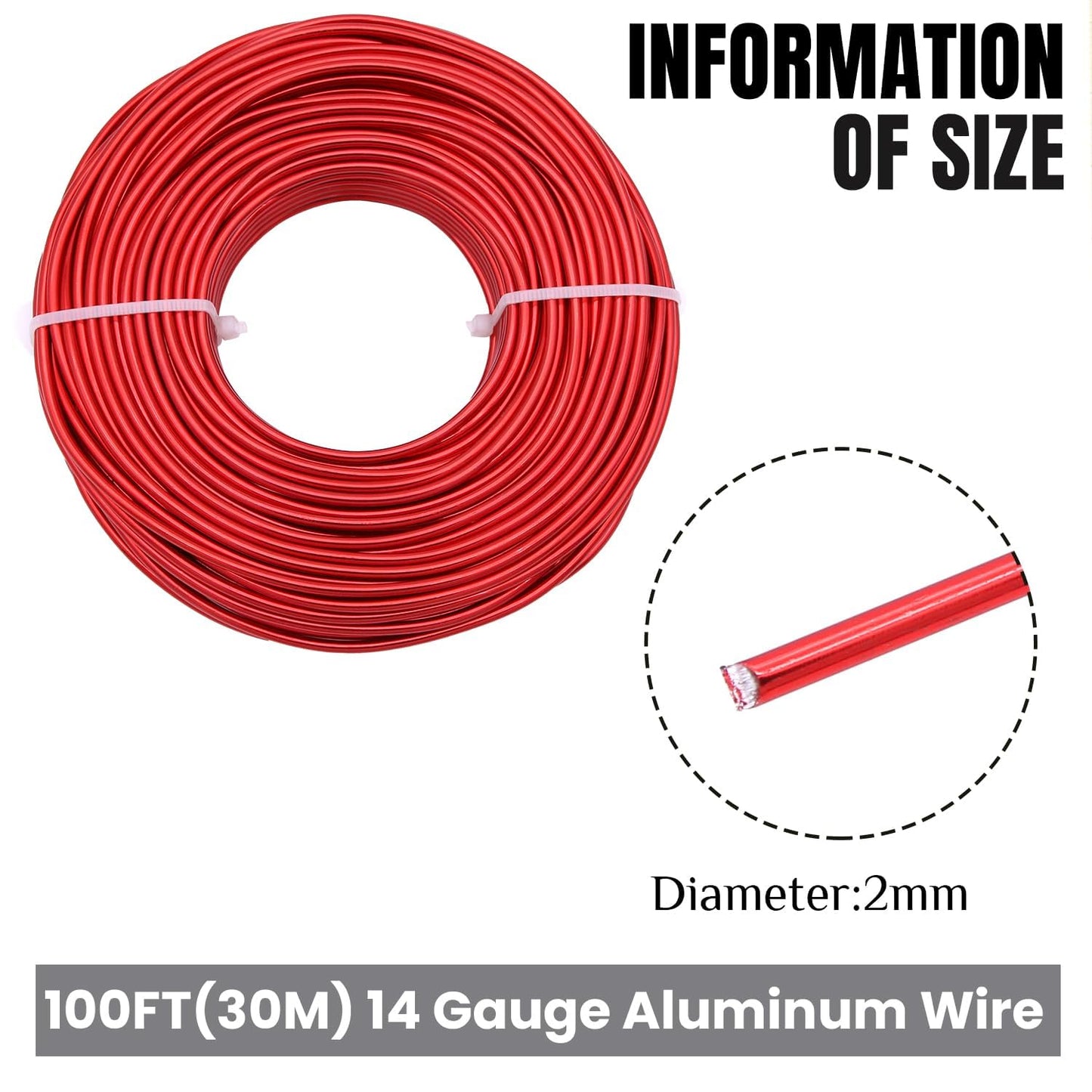 Red Aluminum Craft Wire 2mm×100FT Bendable Metal Wire 14 Gauge for Christmas Jewelry Making DIY Art Projects Floral Fishing Reusable Wires