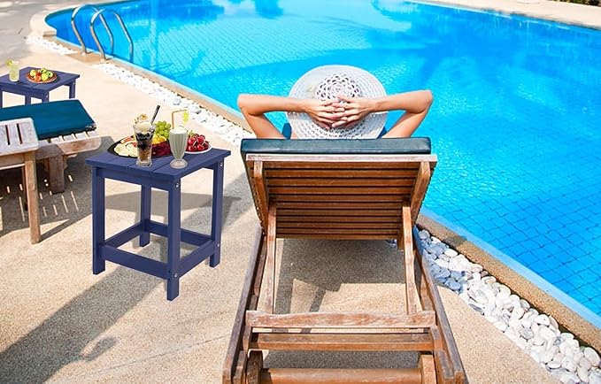 LZRS Adirondack Square Outdoor Side Table for Patio, Pool Composite Patio Table,HDPE End Tables for Backyard,Pool, Indoor Companion, Easy Maintenance & Weather Resistant(Navy Blue)