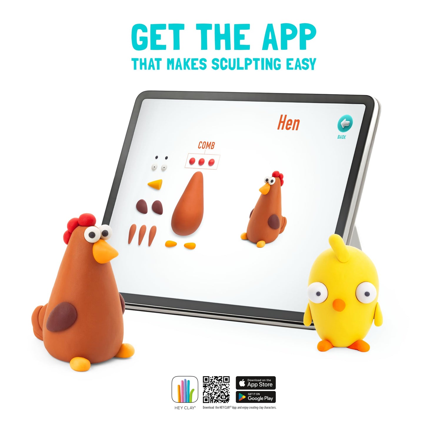 HEY CLAY Colorful Modeling Air Dry Clay for Kids 6 cans with Fun Interactive Instructions App - Kids Activities Age 3+ (Farm Birds: Duck, Goose, Hen)