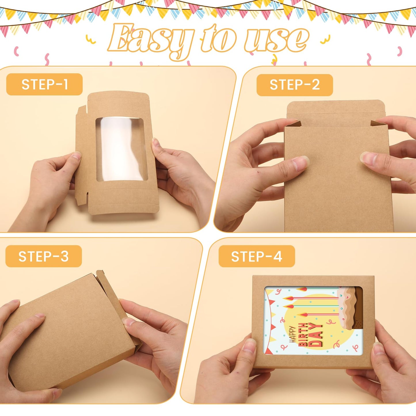 Dawutian 60 Pcs Greeting Card Storage Box,4.5 x 6 x 1 Inch Greeting Card Boxes Kraft Paper Box with PVC Transparent Window Bulk Frame Photo Storage Envelope (Kraft, 4.5 x 6 x 1 Inch)