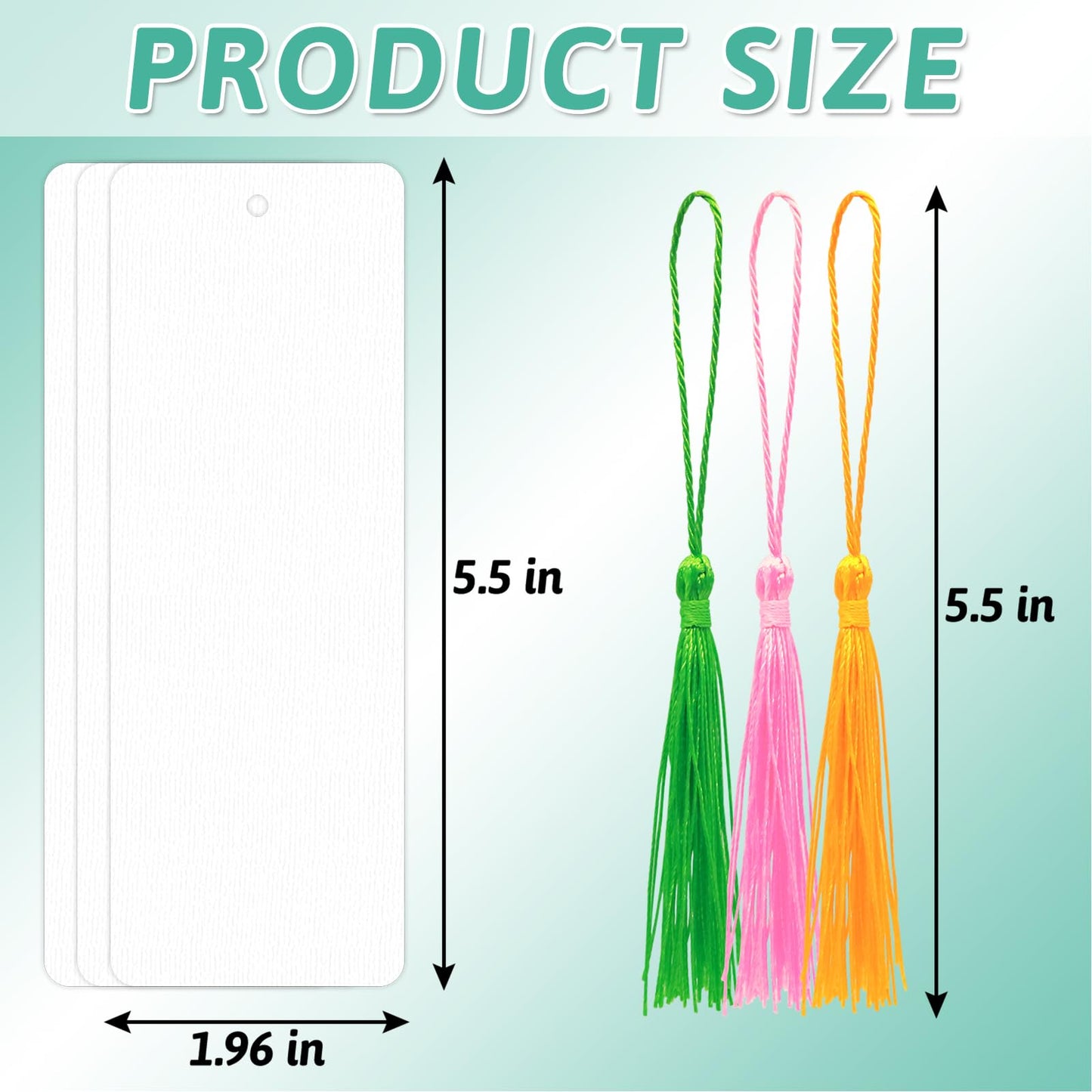 DSYIL 100 Sets Watercolor Paper Bookmarks with Tassels, Blank Book Marks Making Kit, Heavyweight Watercolor Paper Cards Bulk for Classroom Projects and DIY Craft, 5.5 x 2 Inches
