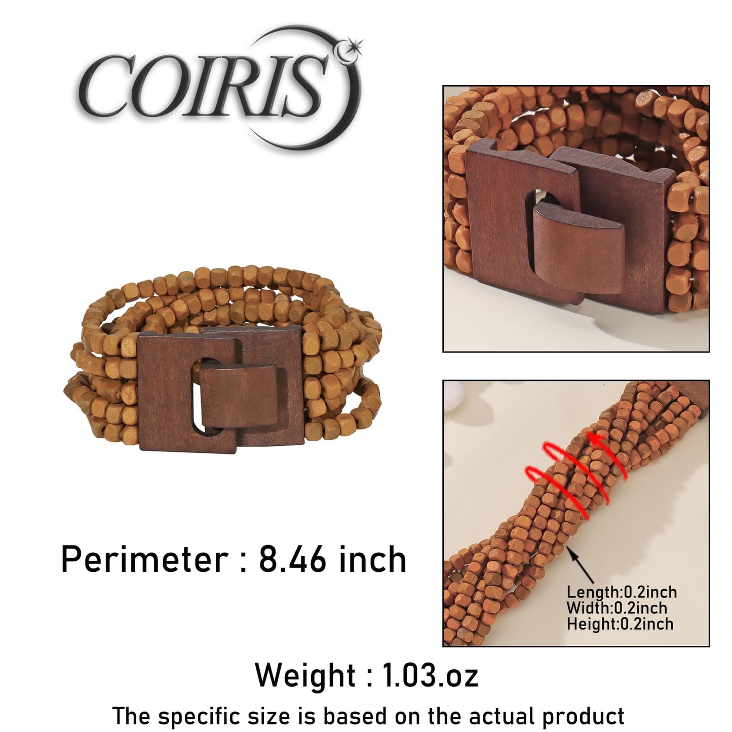 Coiris Boho Bangle Bracelets for Women Wooden Beaded Bracelets Chunky Bohemian Beach Bracelets Jewelry for Women(BR1235-Brown)