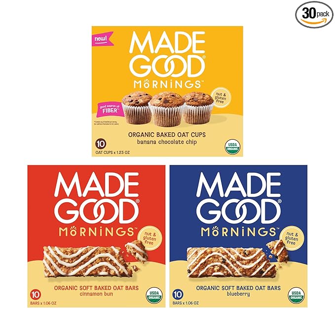 MadeGood Mornings Soft-Baked Oat Bars & Oat Cups Variety Pack (30 count)
