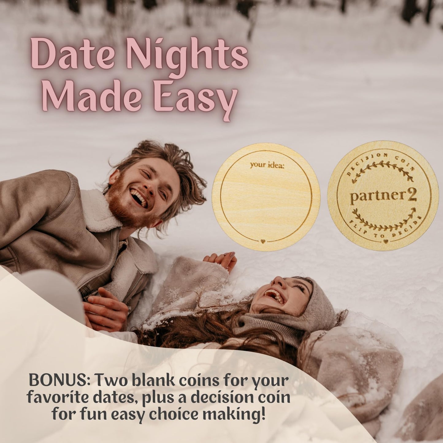 Date Night Box Game - 52 Romantic Date Ideas + 4 Personalized Dates & Decision Maker Coin - Fun Gift for Couples, Anniversaries, Weddings, Bridal Showers Bachelorette Parties, Him & Her, Anniversary